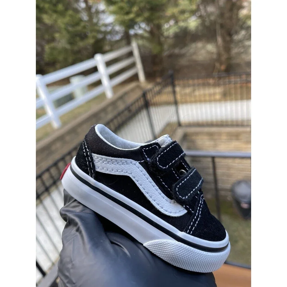Vans Old Skool V ‘White/Black’ Size 3 (TD) VN000D3YBLK Flat Sole- Preowned - Picture 5 of 7